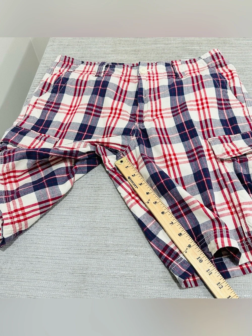 Vintage Polo Jeans Co Ralph Lauren Cargo Shorts Mens 34‎ Blue Red Tartan Plaid
